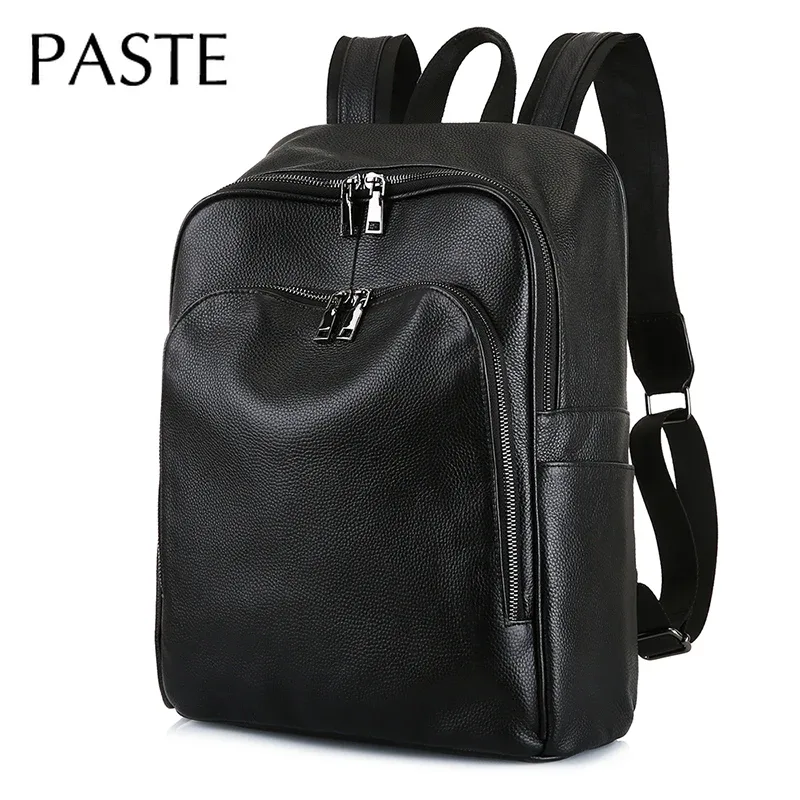sac à dos coréen fait à la main pour homme, design simple, 100% cuir naturel, sac pour ordinateur portable 15 pouces, grand sac à dos en cuir de vachette noir, sac de voyage