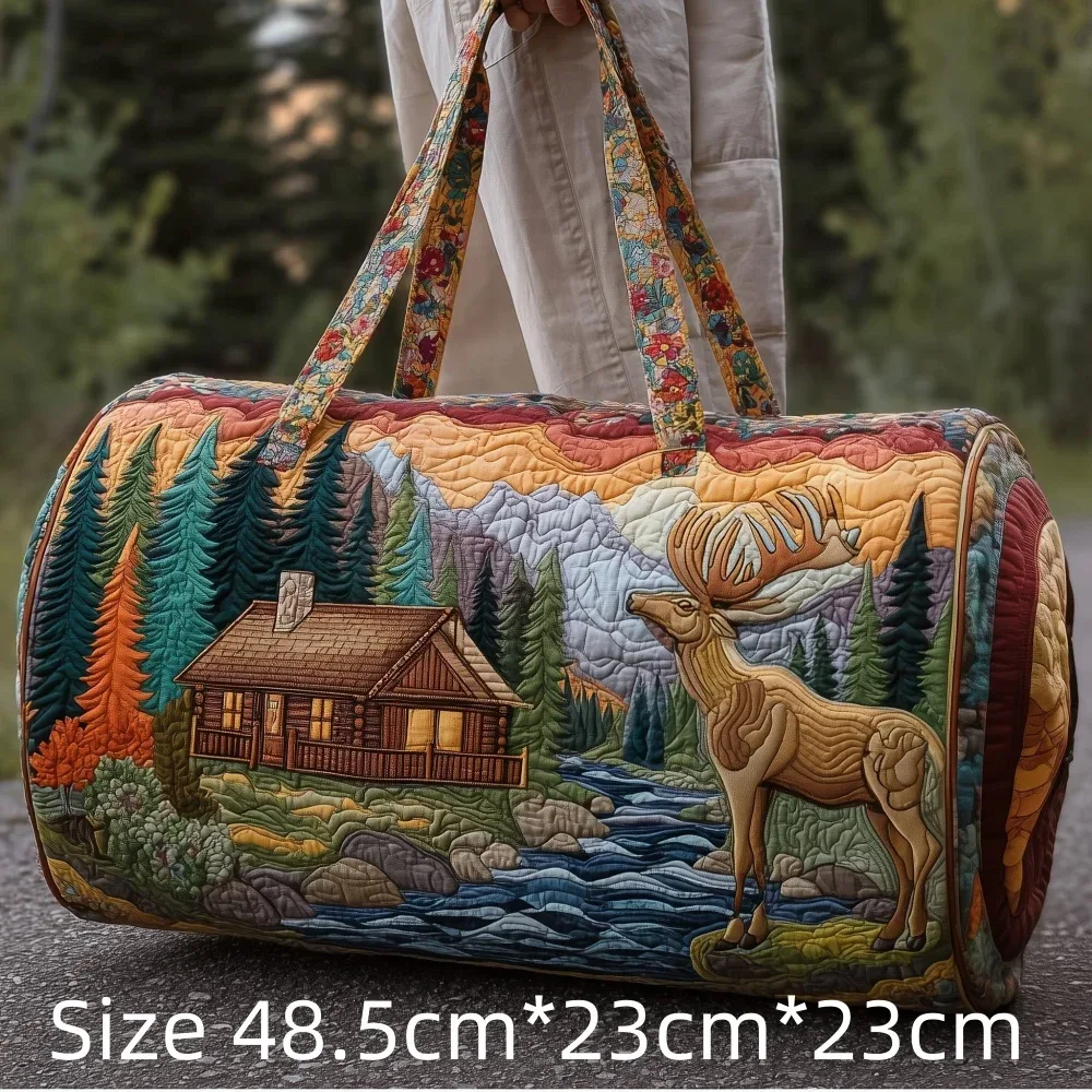 sac de voyage matelassé 3d imprimé cerf de la forêt, sac polochon fourre-tout avec poignées supérieures, bagage vintage style cabine pour femmes et hommes, idéal pour la gym, le sport et les voyages, bagage à main