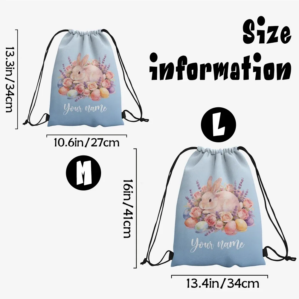 sac à dos à cordon personnalisé avec motif floral aquarelle et lapin de pâques, sac à œufs personnalisé, cadeau de pâques pour enfants