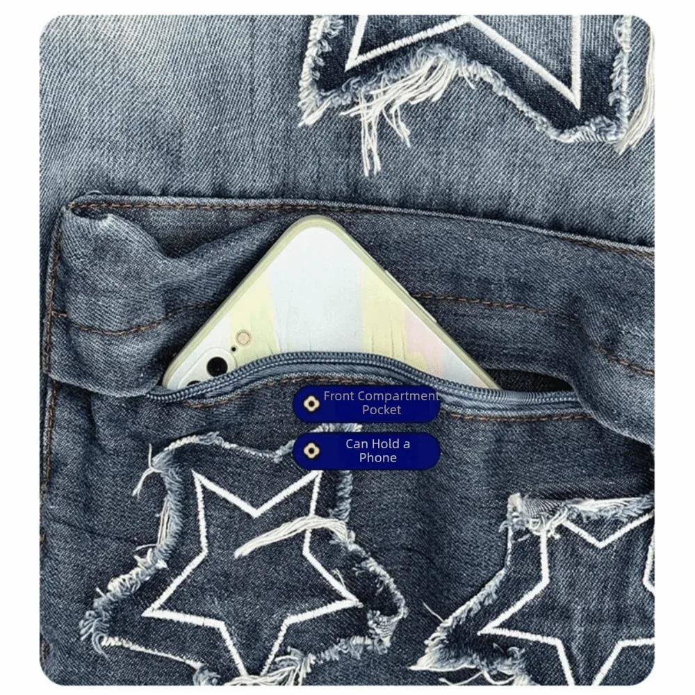 sacs à dos en jean de grande capacité, matériau en jean, structure multi-poches, sac de voyage, sac d'école multifonctionnel pour adolescentes