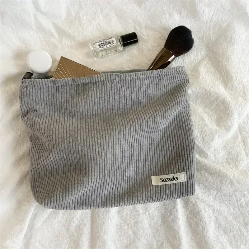 sac à cosmétiques en velours côtelé pour femmes, grande capacité, organisateur de rangement de maquillage, pochette à fermeture éclair
