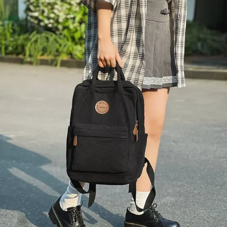 sac à dos décontracté en velours côtelé pour adolescents, 14 compartiments pour ordinateur portable, sac pour lycée et collège avec poche zippée, sacs à dos pour l'école