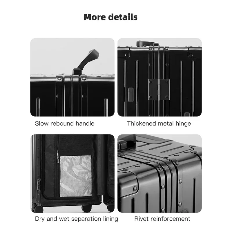 valise de luxe en alliage d’aluminium et de magnésium, avec roulettes multidirectionnelles, serrure tsa, idéale pour les voyages, disponible en différentes tailles (20, 24, 26 et 29 pouces).