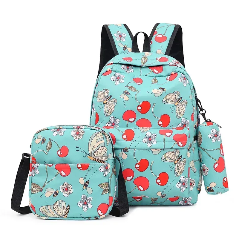 sac dos nylon noir motif géométrique bleu blanc poches lateral zipper usage école voyage