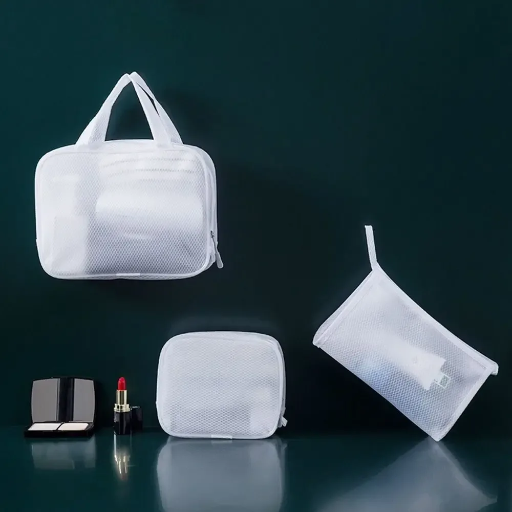 pochette de lavage en tissu maillé eva blanche, organiseur de voyage, trousses de maquillage, sacs cosmétiques en maille, sac de rangement combiné pour articles de toilette