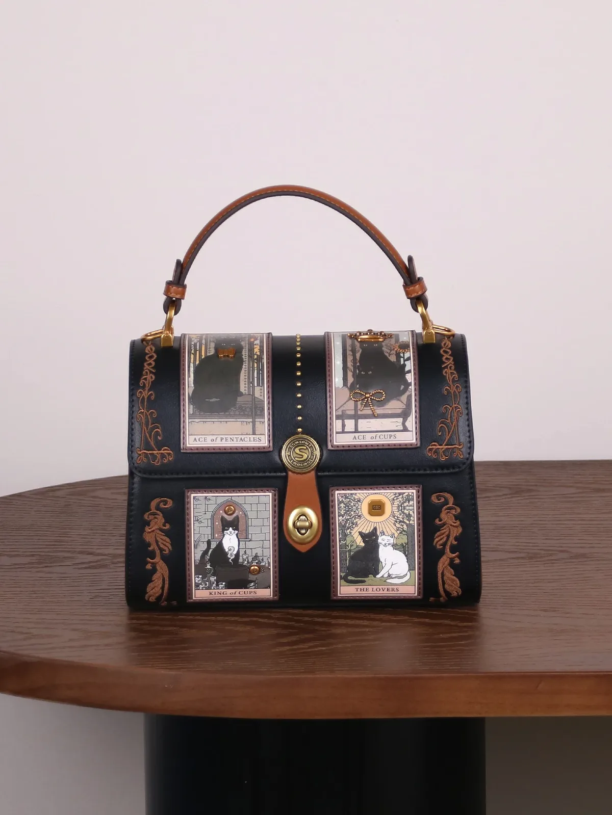 nouveau sac à main de luxe pour femme 2026, style rétro, sac boston tarot, motif chat mignon, sac docteur rose et violet unique