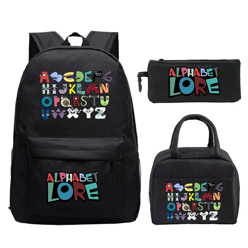 3 pièces/ensemble alphabet lore sac à dos garçons filles cartable sac à dos avec sac à déjeuner sac à crayons étudiants sac à dos sac de voyage confortable