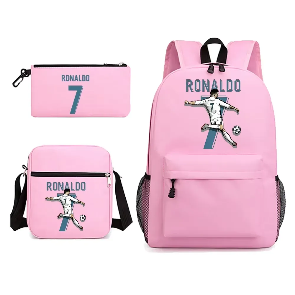 sac à dos ronaldo cr7 pour garçons et hommes, sac à bandoulière pour l'école, 3 pièces, trousse à crayons pour les fans, cadeau pour adolescents, garçons et filles, sac à dos de jour pour l'extérieur