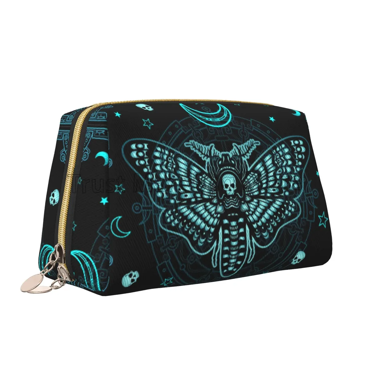 sac à cosmétiques de voyage en cuir avec tête de mites mystiques, noir, grande capacité, étanche, trousse de toilette, poudres de maquillage