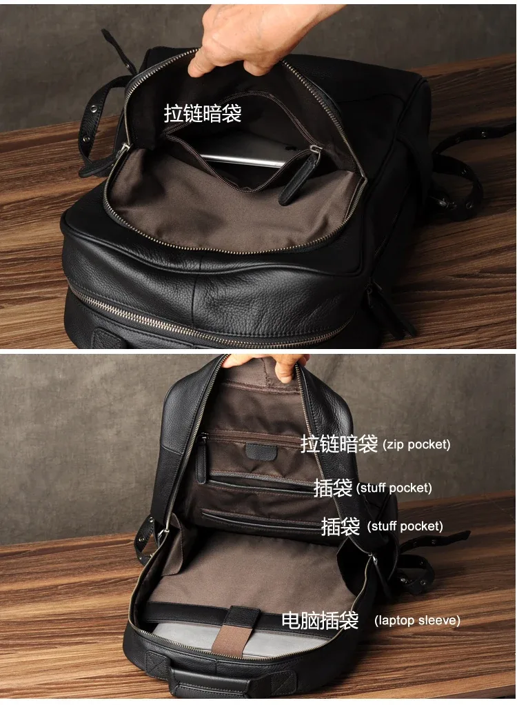 sac à dos en cuir véritable de haute qualité, modèle tendance pour hommes, sac à dos pour étudiants, sac d’école, sac à dos pour un usage quotidien, grand sac à dos noir.
