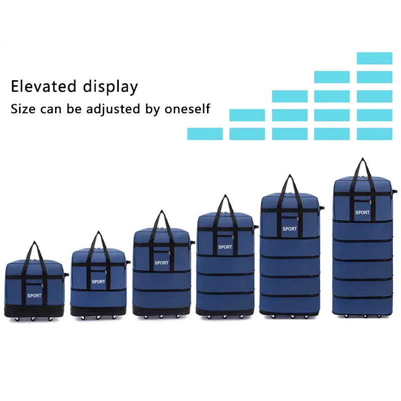 sac de voyage pliable polyvalent à 5 couches avec roulettes, grande capacité, imperméable et durable, idéal pour les voyages, les escapades de week-end et les séjours d'une nuit