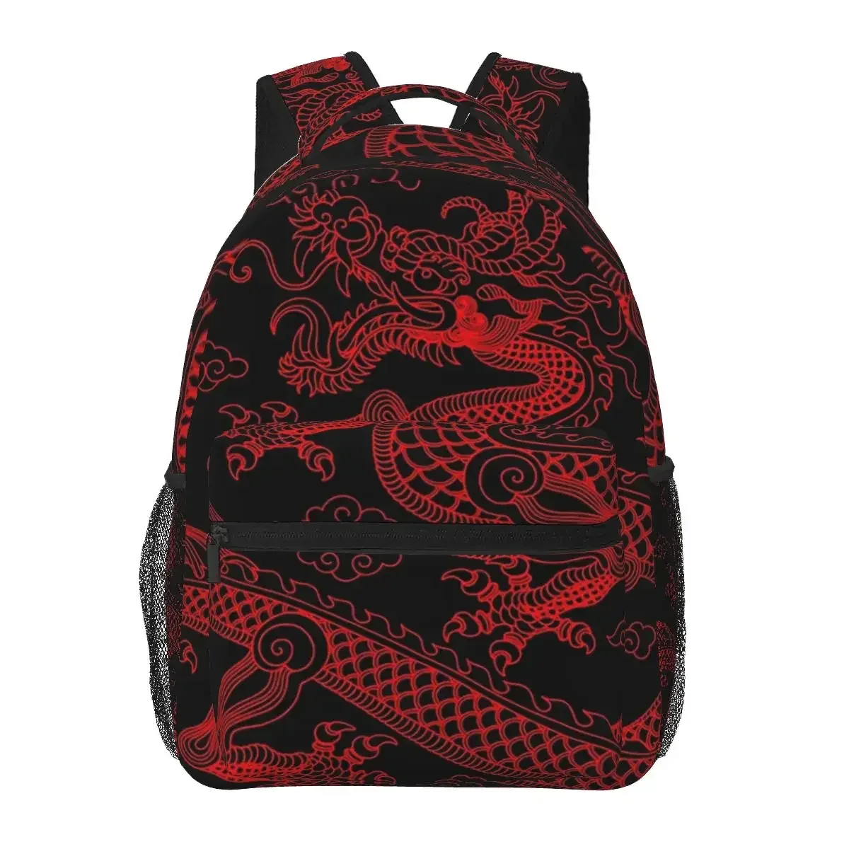 dragon chinois rouge avec fond noir sacs à dos garçons filles bookbag étudiants sacs d'école dessin animé sac à dos pour ordinateur portable sac à bandoulière