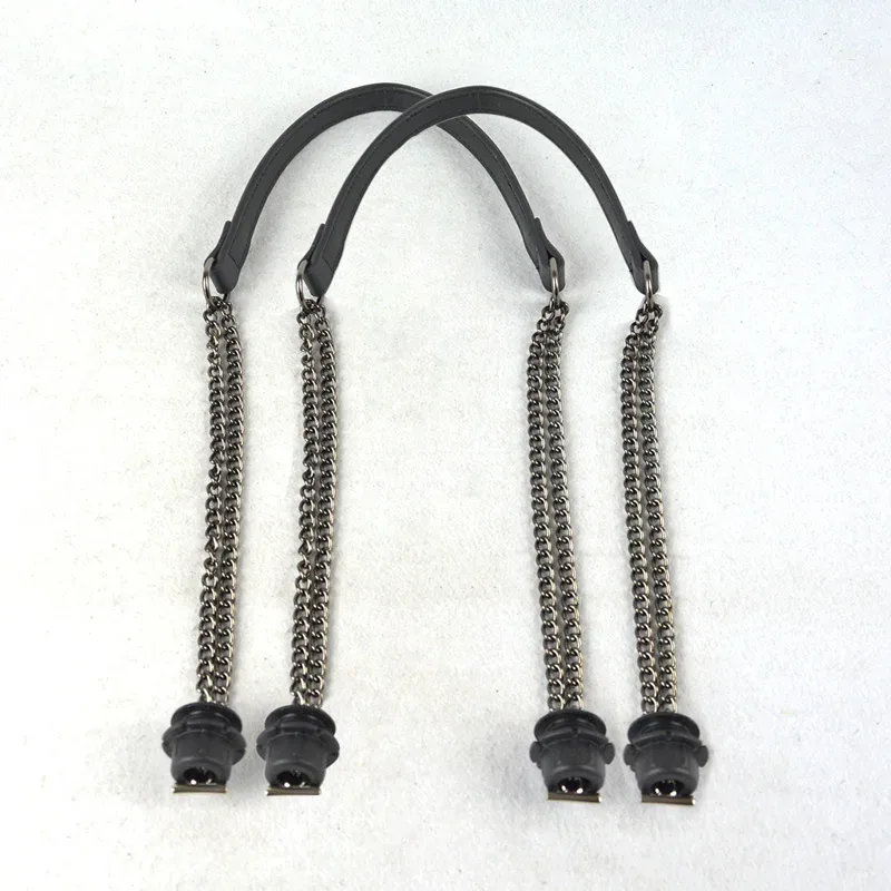 1 paire d'accessoires obag longues poignées en cuir sangles argent longue double chaîne sous les bras pour o sac fourre-tout femmes sacs à main à bandoulière