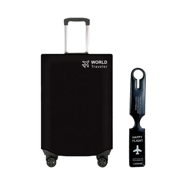 housse valise protection tissu non tissé noire logo avion étiquette bagage texte happy flight identification voyage