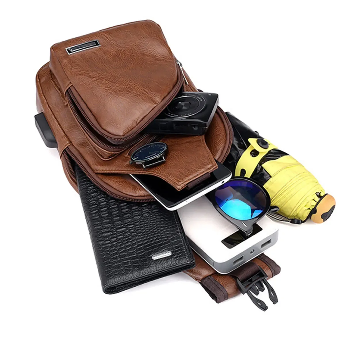 nouveau sac à bandoulière décontracté pour homme, sac de poitrine grande capacité pour sports de plein air, sac bandoulière multifonctionnel en pu pour homme