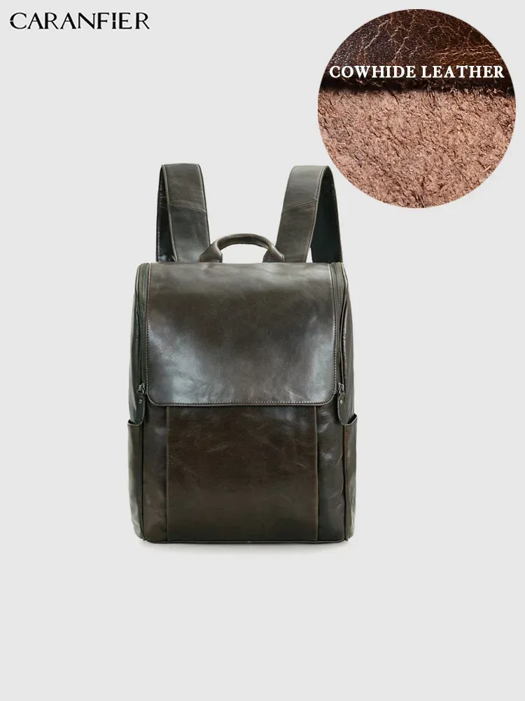 sac dos cuir véritable marron foncé poignées boucles métalliques pochette latérale bandoulière arquée fermeture éclair informatique voyage