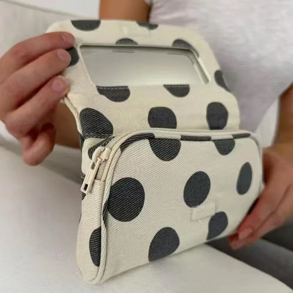 nouvelle trousse de maquillage en toile à pois avec miroir intégré, pochette de voyage portable pour cosmétiques, sac à main mignon pour femmes, organisateur de rangement pour maquillage