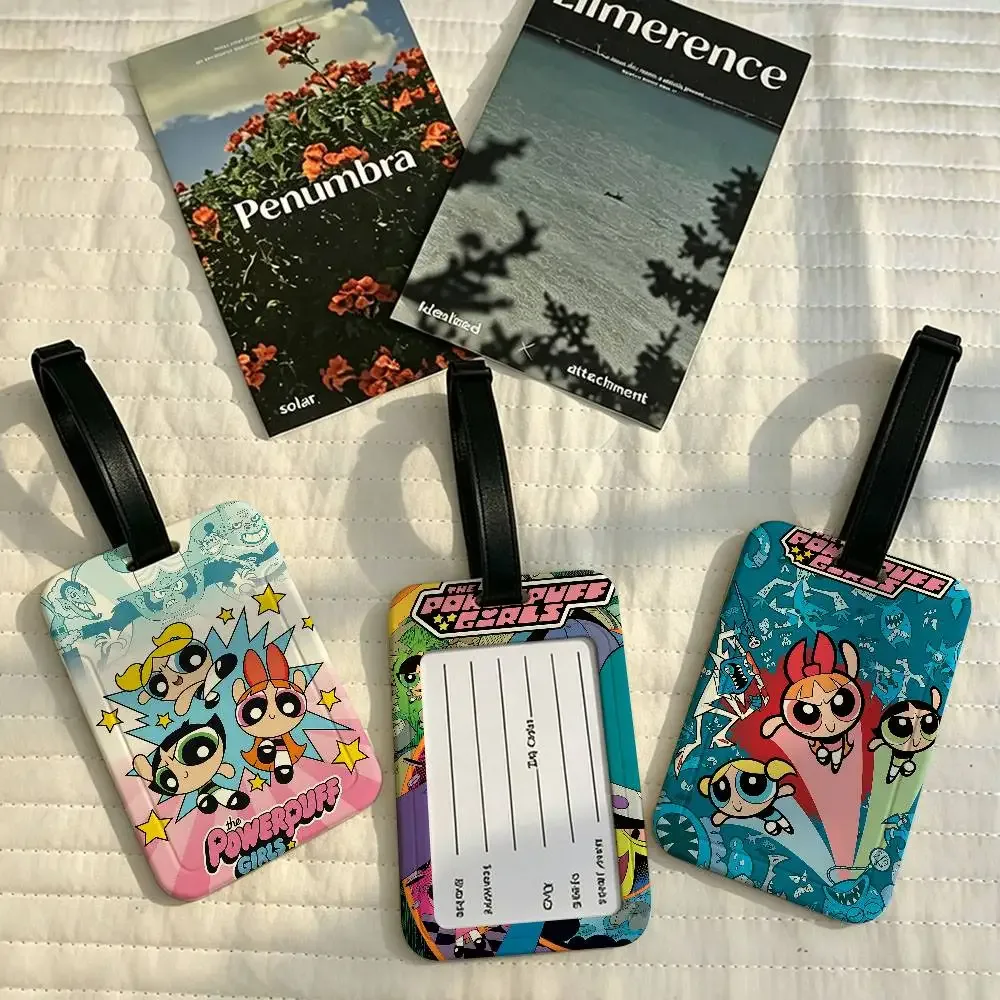 porte-carte d'informations en pvc the-powerpuffs-g-girls, étiquette de bagage anti-perte, étiquette de nom imperméable pour les voyages