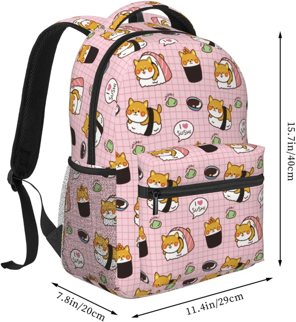 sac à dos pour ordinateur portable léger kawaii shiba inu dog sushi pour hommes et femmes, cartable universitaire, sac à dos décontracté, sac de voyage