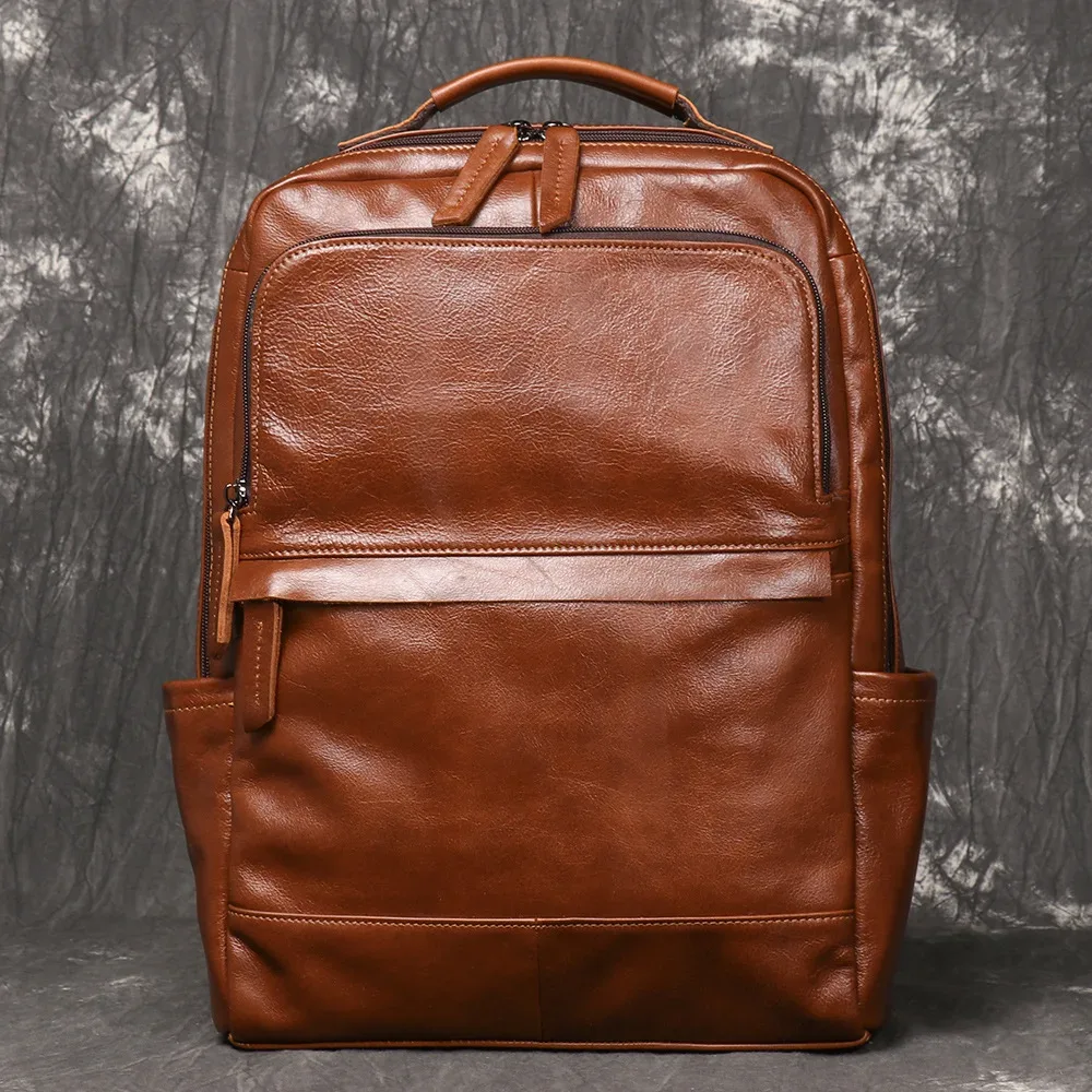 sac à dos pour hommes couche de tête naturelle peau de vache vintage bandoulière femmes sac à dos de voyage en plein air 15 pouces pochette d'ordinateur leathfocus