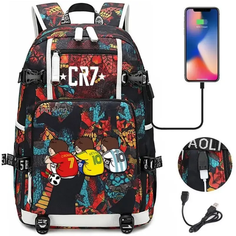 mode cr7 sac à dos usb charge sac d'école 15.6 pouces sac à dos pour ordinateur portable femme mâle livre sac sacs à dos étanche adolescents sac à dos