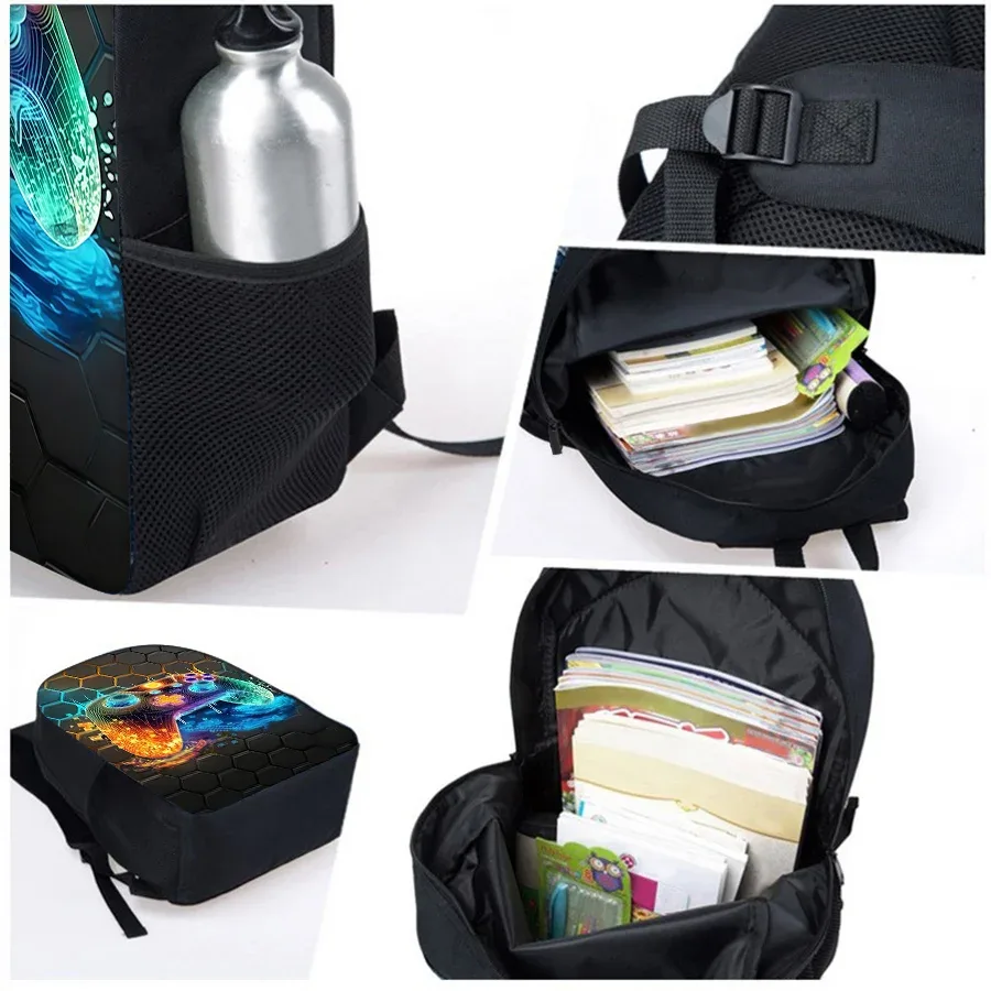 sac à dos à motif de manette de jeu, ensemble de trois pièces, pour garçons et filles, meilleurs cadeaux, sac à dos scolaire 2d plat dessin animé pour enfants
