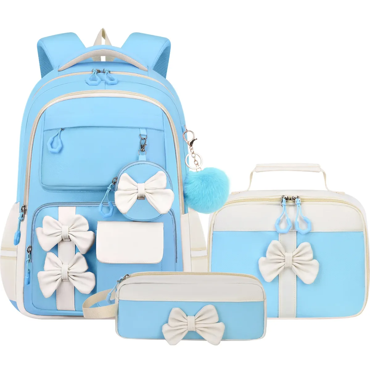 sac à dos tendance pour filles, ensemble de 3 pièces, sac à dos d'école mignon avec sac à lunch et trousse à crayons, sac à livres pour élèves du primaire et du collège