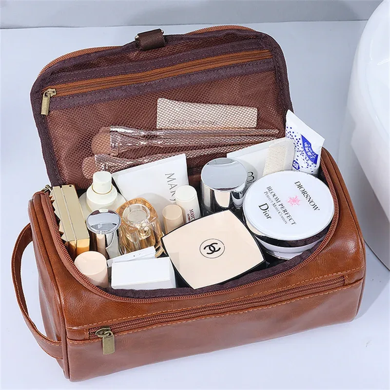 trousse de toilette en cuir pour hommes et femmes, trousse de toilette suspendue pour hommes, trousse de toilette de voyage pour voyager, trousse à cosmétiques de grande capacité