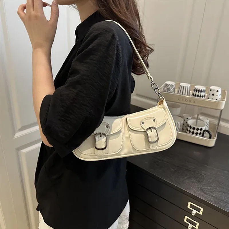 sac à bandoulière en cuir pu pour femmes, petit sac à double poche, sacs sous le bras pour dames, sacs à main vintage y2k, pochette