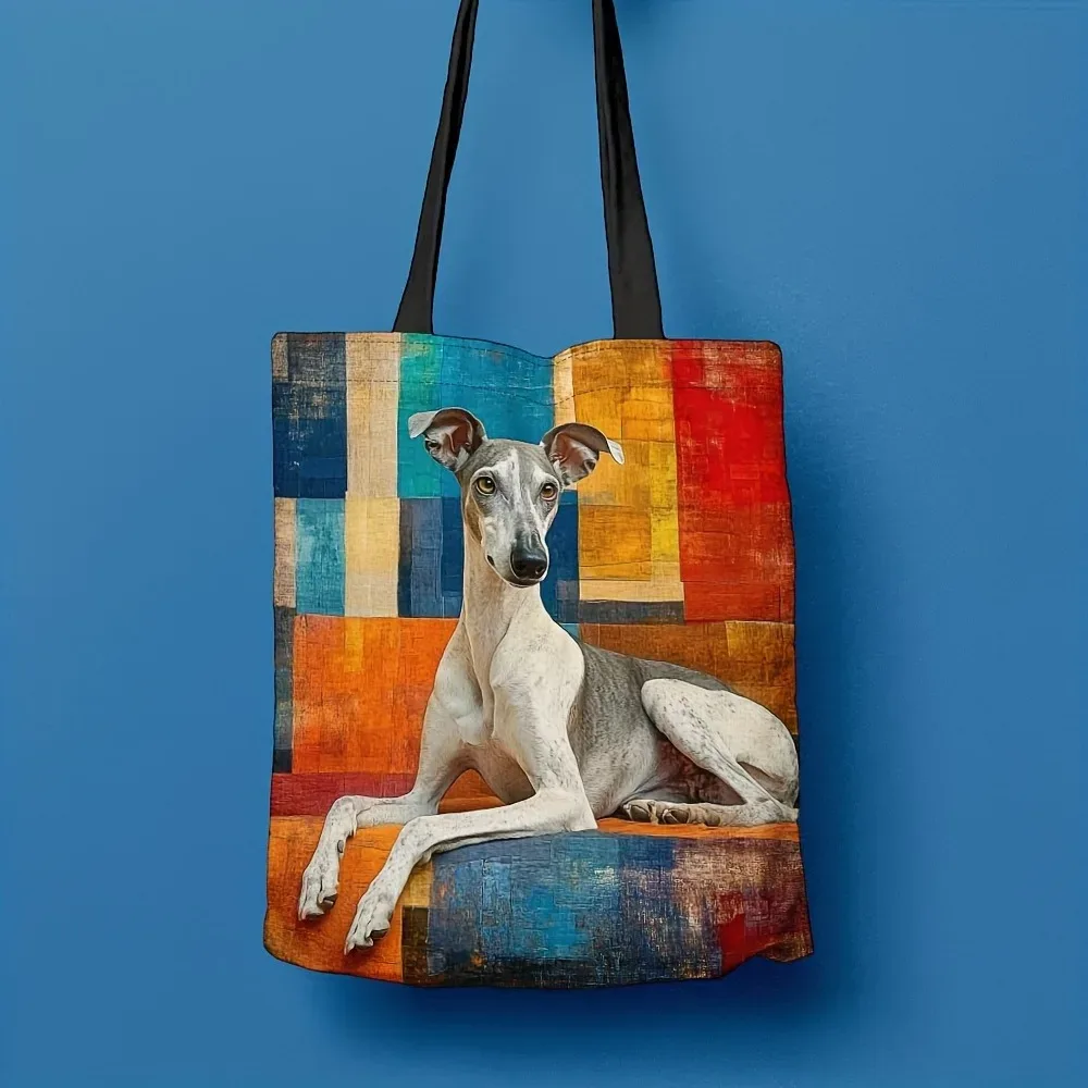 sac fourre-tout rectangulaire en polyester avec imprimé chien greyhound bauhaus, sac de courses multifonctionnel pour femmes et hommes, 1 pièce