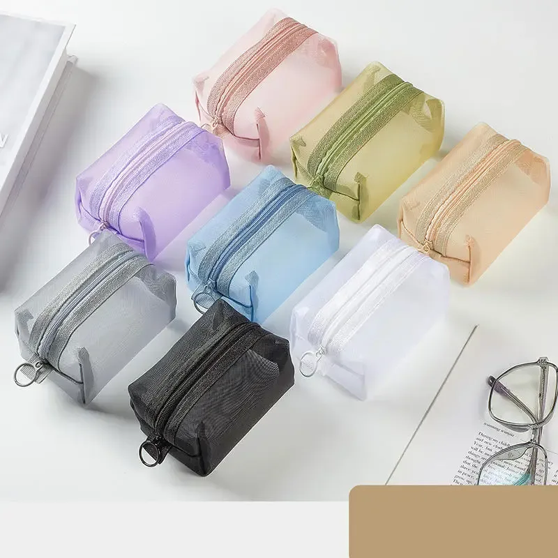 mini sacs cosmétiques en nylon transparent, jolies petites trousses de maquillage pour femmes, pochettes pour rouge à lèvres, organiseur pour câbles, clés, écouteurs