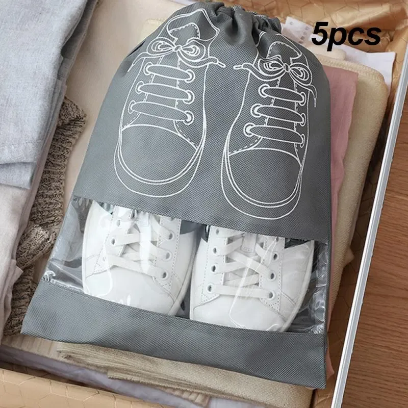 sac rangement chaussures tissu non tissé gris fenêtre transparente motif chaussures sport organisateur voyage