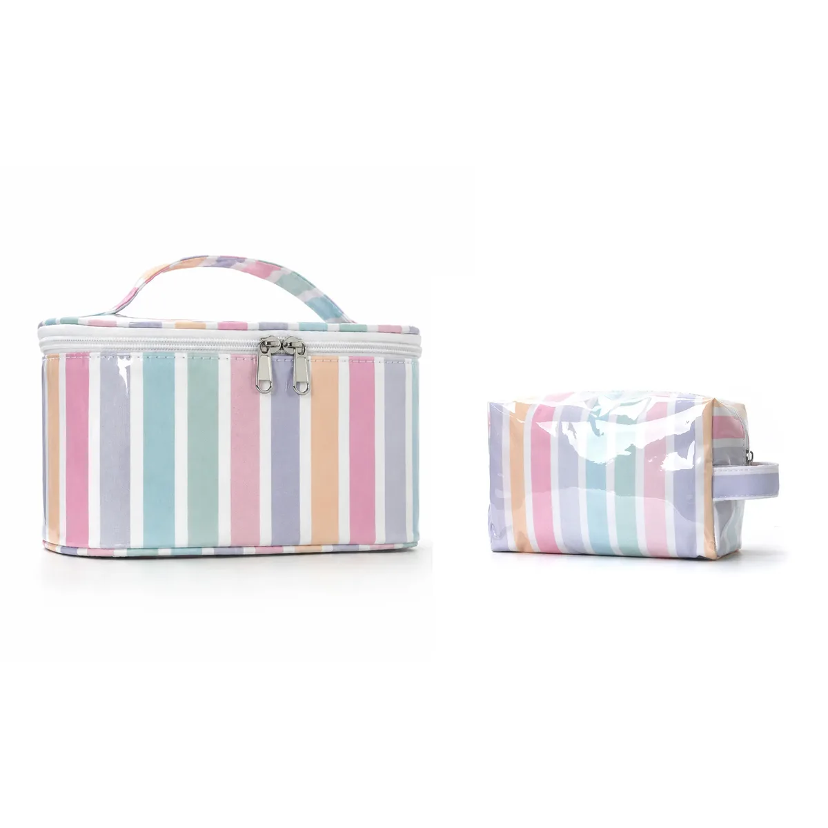 sac cosmétique à rayures en pvc de grande capacité, sac de rangement pour articles de toilette pour femmes, sac de maquillage portable, sac de voyage pour voyage d'affaires, soins de la peau