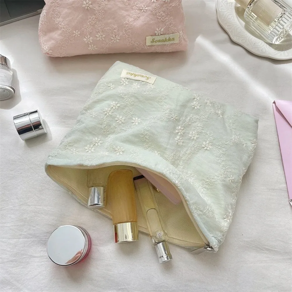 nouvelle trousse de maquillage portable en dentelle brodé avec fermeture éclair, organisateur de voyage pour cosmétiques et articles de toilette pour femme