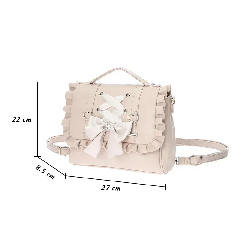 sac en cuir pu sweet lolita, sac à bandoulière avec nœud en cœur, style scolaire kawaii y2k jk, rose blanc noir, cadeau kawaii pour filles