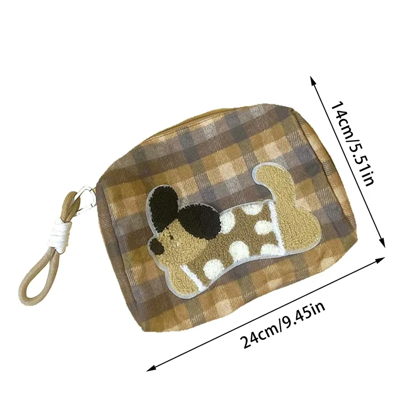 adorables sacs à cosmétiques à carreaux imprimés de chien avec lanière ; organisateur de produits de beauté portables de capacité maximale, cadeaux
