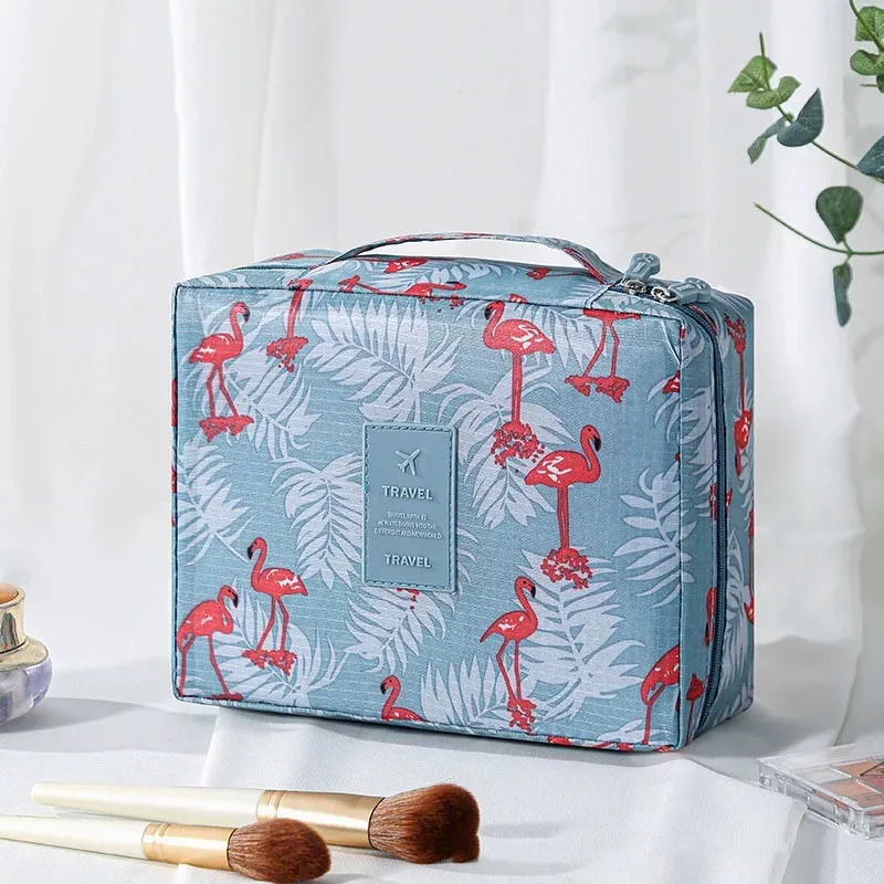 trousse de toilette de voyage à imprimé floral, organiseur de cosmétiques imperméable avec poignée pour femmes et filles
