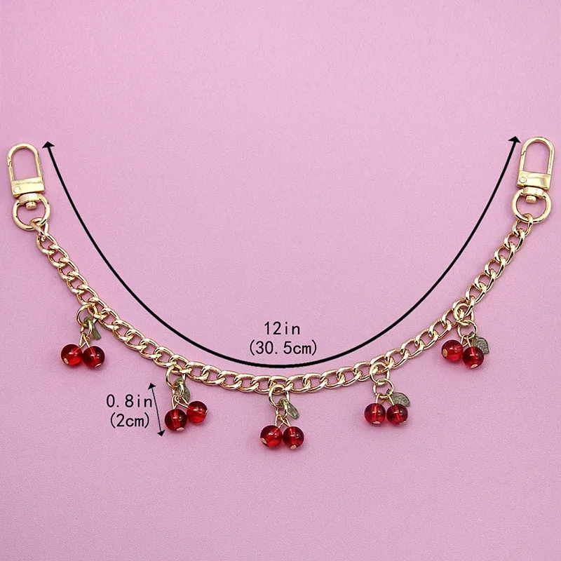 chaîne de suspension pour sac en alliage de zinc diy avec pendentif cerise, chaîne de transport détachable pour sac à bandoulière, chaîne d'extension pour sac à main pour femme