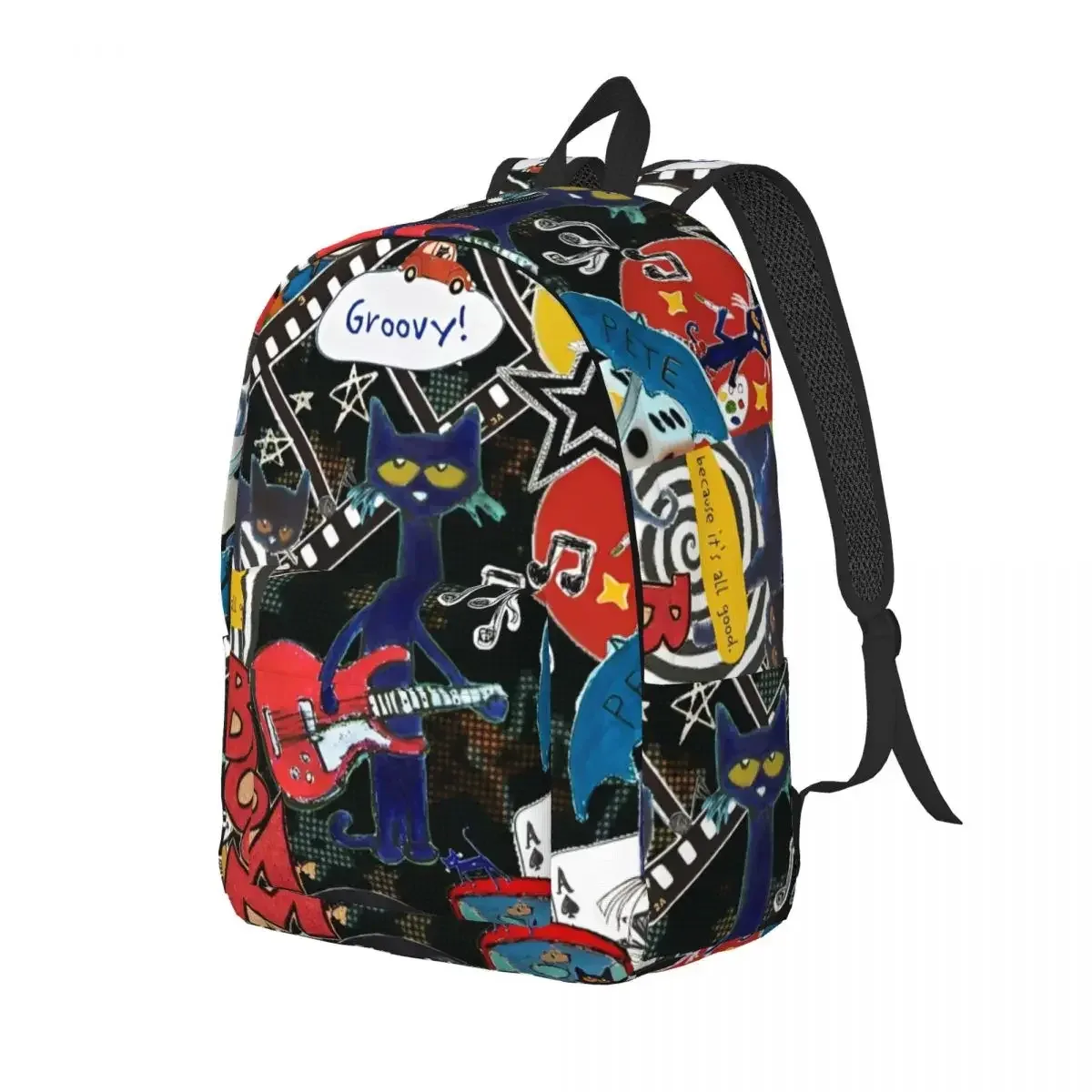 sac à dos cool pour lycée, randonnée et voyage, motif pete le chat et les chats de dessin animé, avec motif 'i love my white shoes', pour hommes et femmes, sacs en toile pour ordinateur portable