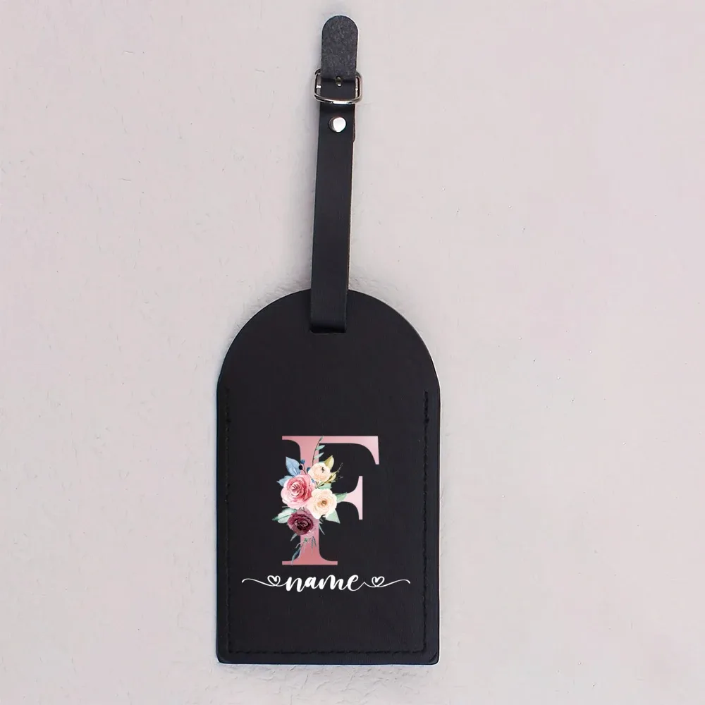 étiquette bagage cuir pu lettre initial fleurs colorées blanche noire voyage identification bagages cadeaux mariage fête prénuptiale lune miel