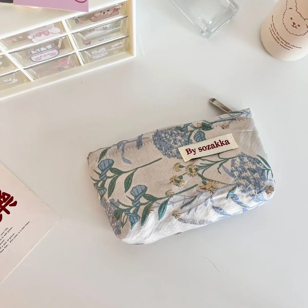 sac de rangement pour cosmétiques de voyage pour femmes, fleurs en relief français, portefeuille mignon, kits de maquillage, sacs à main, étui à crayons pour téléphone, sac d'évaluateurs