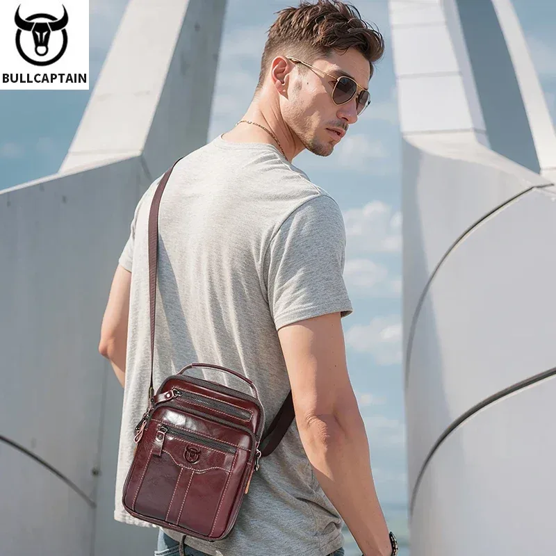 BULLCAPTAIN – sac à bandoulière en cuir véritable pour hommes, sac d'affaires pour tablette de 7.9 pouces, sac enveloppe Portable multifonctionnel