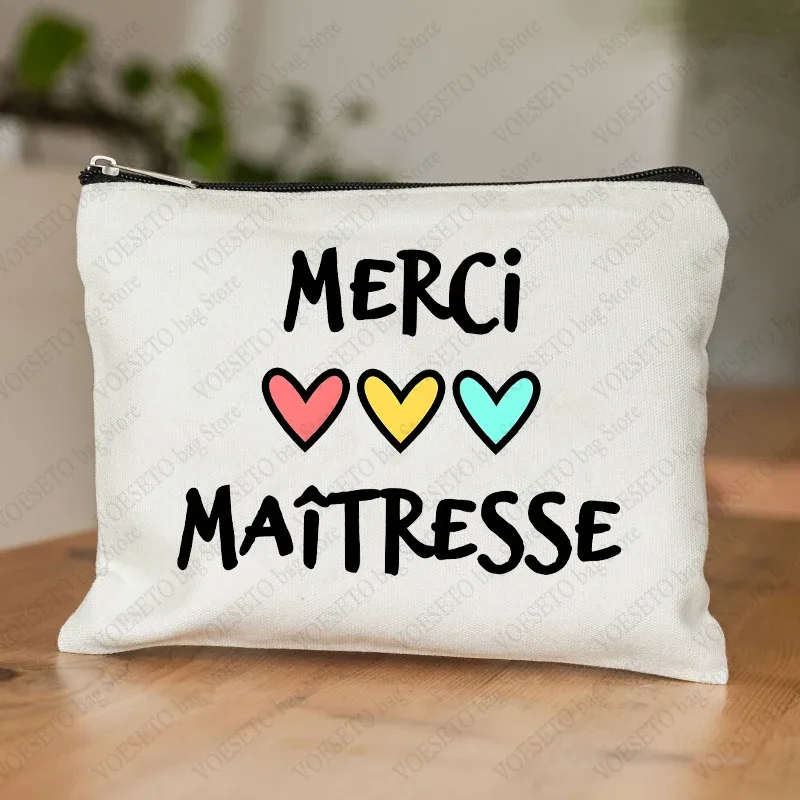 trousse de maquillage pour femmes avec appréciation des enseignants français, trousse à cosmétiques au design artistique, trousse à crayons pour femmes