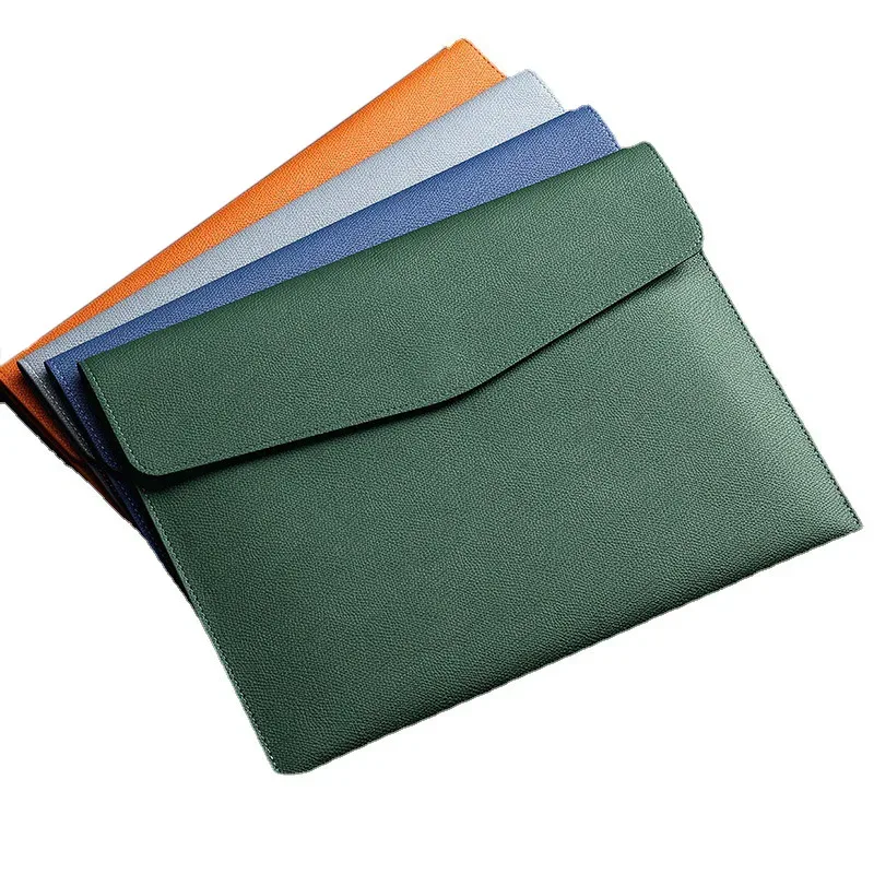 pochette cuir vert grainé loquet fermée aimant rectangulaire qualité supérieure usage professionnel voyage business