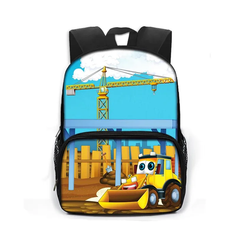 sac à dos imprimé dessin animé de police, voiture, bus, pelle, camion, sac de jour pour enfants, sac de livre pour écoliers de maternelle