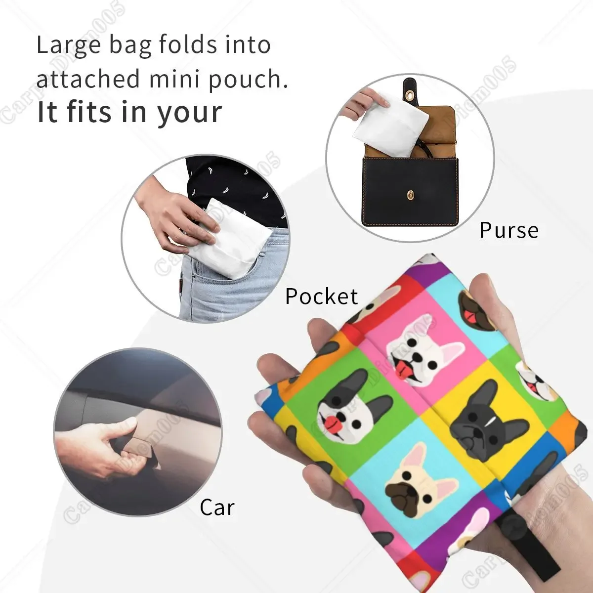 sac à provisions portable pop art pour femme, style bungalow, bouledogue français, sac fourre-tout pour chien, cadeau pour animal de compagnie, sacs d'épicerie