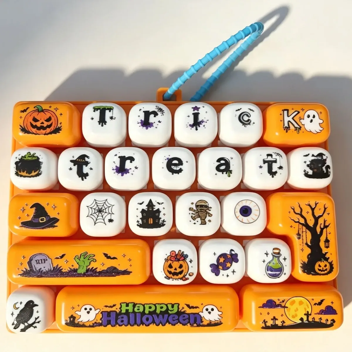 porte-clés portable à 26 touches de clavier pour sacs, sacs à dos, accessoire de costume d'halloween, jouet sensoriel de décompression pour le bout des doigts