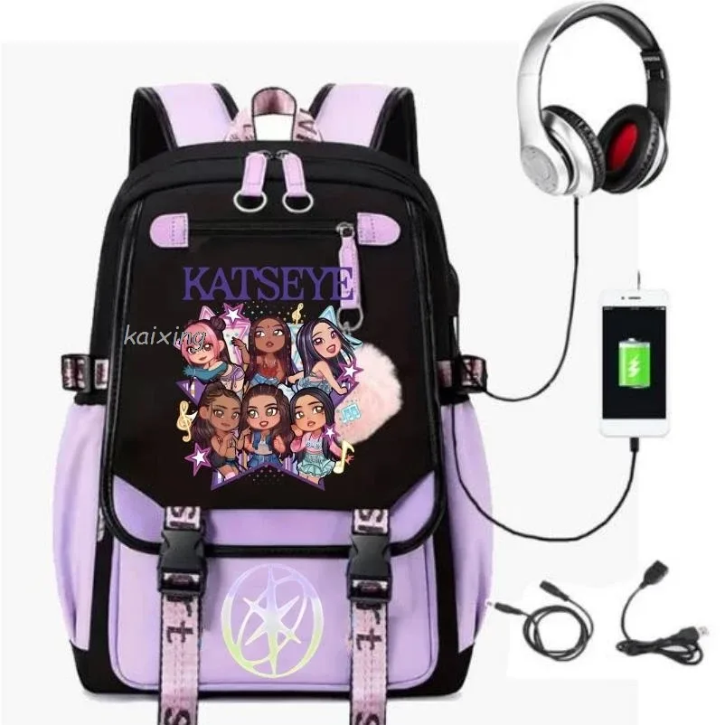 kawaii chaud katseye drôle impression sacs à dos doux capacité étudiant cartable collège étudiant patchwork ordinateur portable simple mochilas