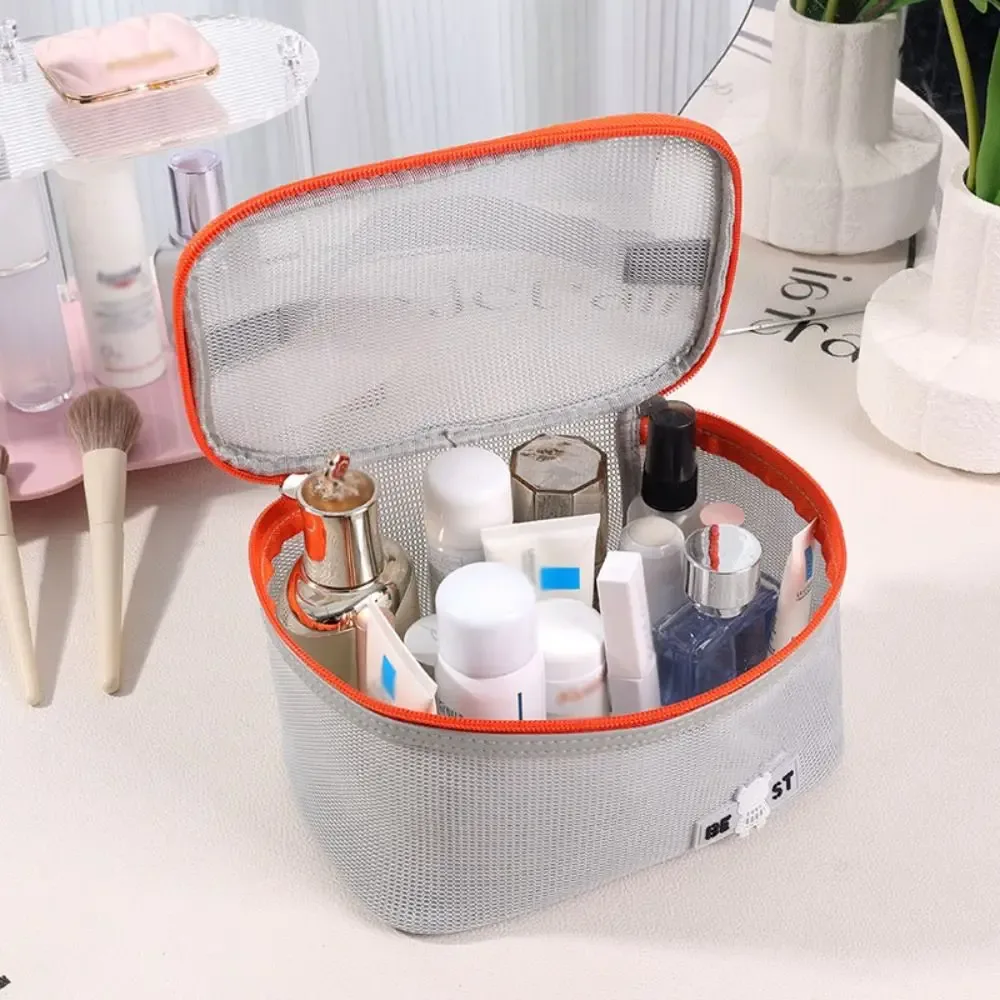 sac de toilette portable en maille, pochette de douche, trousse de maquillage de voyage, sac de rangement de plage à séchage rapide, grande capacité, sac cosmétique en maille