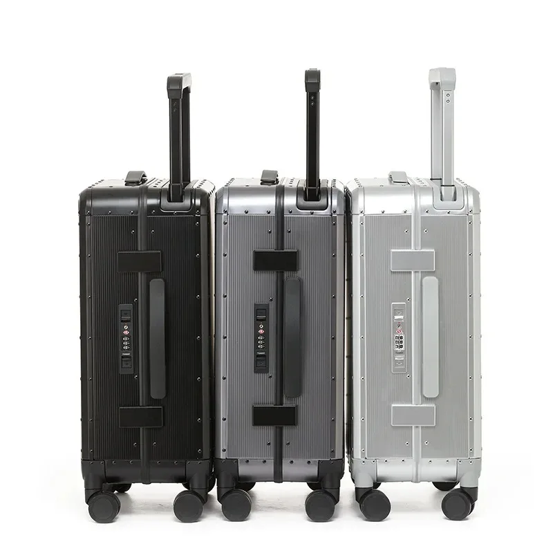 nouvelle valise de voyage à roulettes en alliage magnésium-aluminium avec poignée large, 20 pouces, valise de cabine pour affaires, bagage à main.